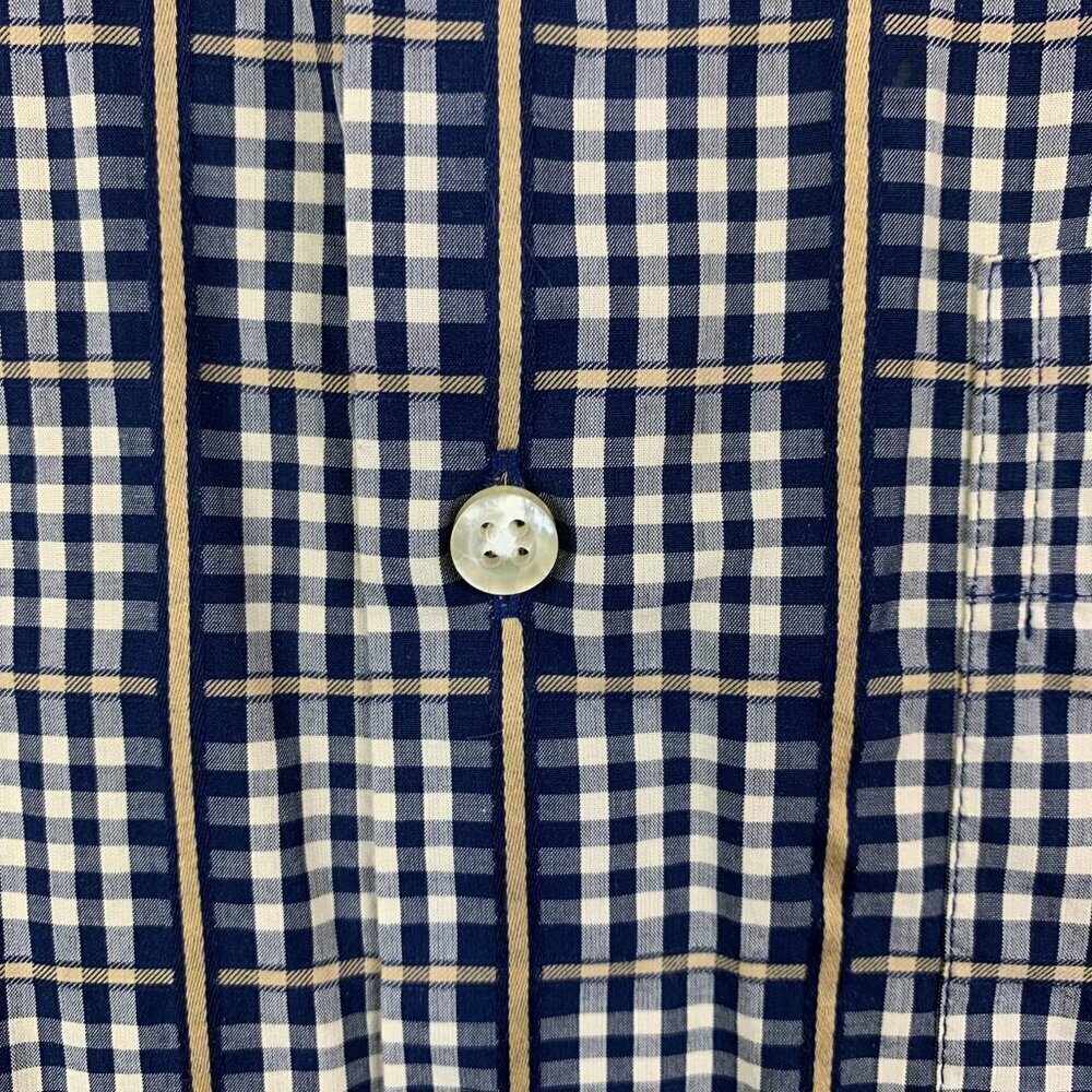 Peter Millar Mens Shirt Large Blue Gold Plaid Button Up Long Sleeve Windowpane - Picture 3 of 7